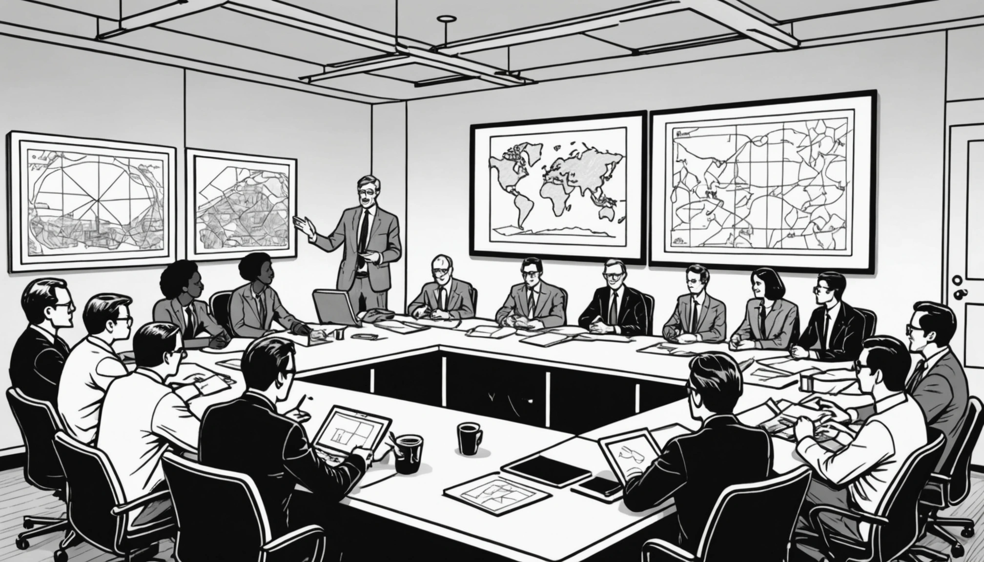 A collaborative meeting between blockchain developers and environmentalists in a modern conference room, discussing green