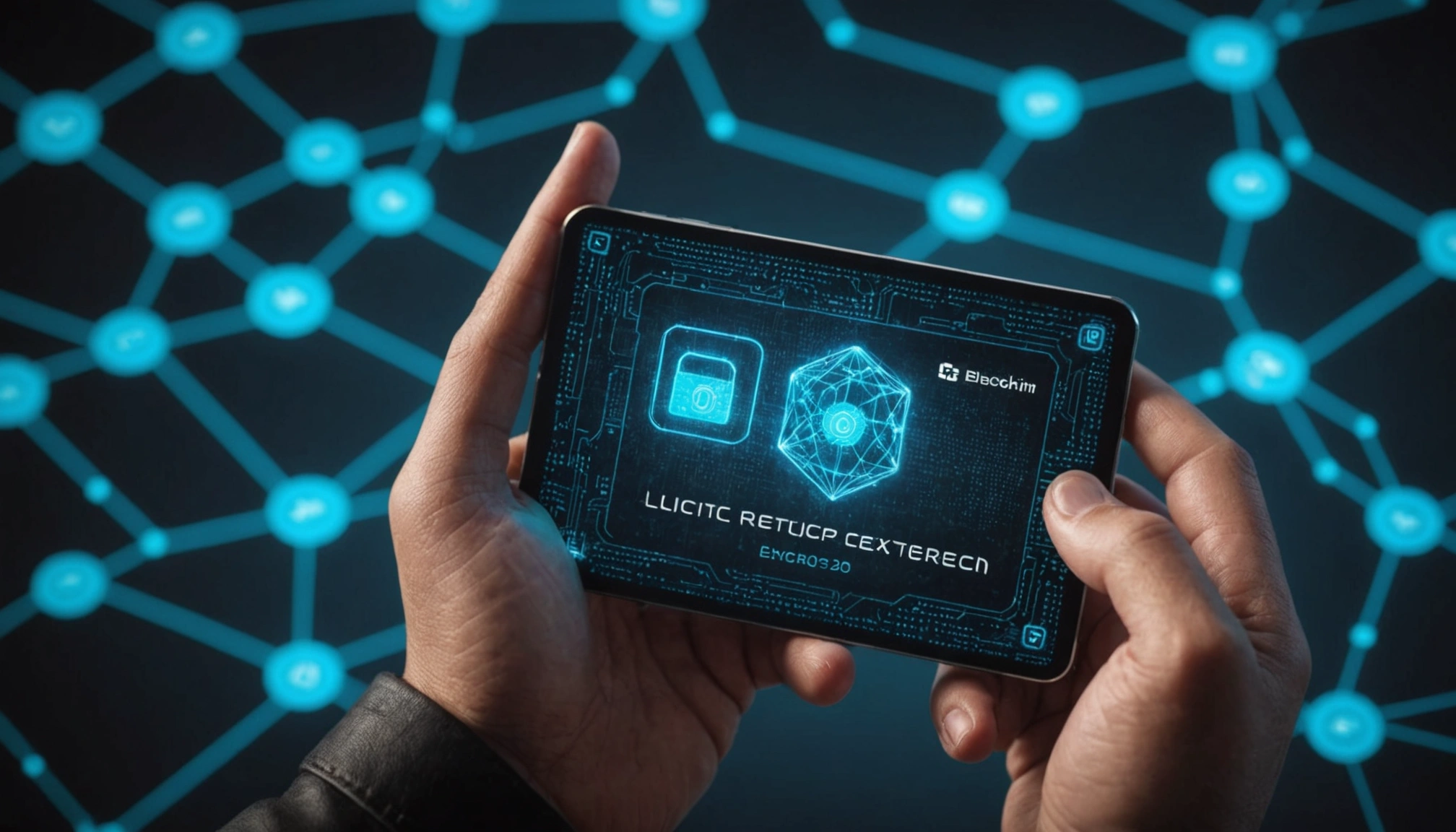 Digital identity card with blockchain encryption, person holding it