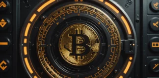 Avoiding Common Security Pitfalls in Cryptocurrency Exchanges Digital vault with glowing cryptocurrency symbols, highlighting security in exchanges, low-angle, dim lighting.