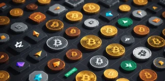 Crypto Portfolios in Focus: Key Analytical Strategies for Success Top-down view of diverse crypto portfolio with Bitcoin, Ethereum, and altcoins in warm lighting.