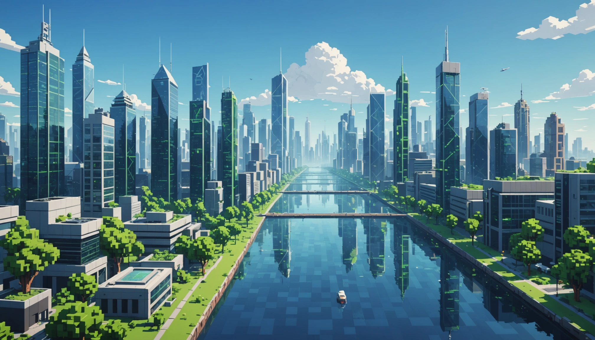 A futuristic cityscape powered by green energy, with holographic displays showing eco-friendly cryptocurrencies like Ethereum