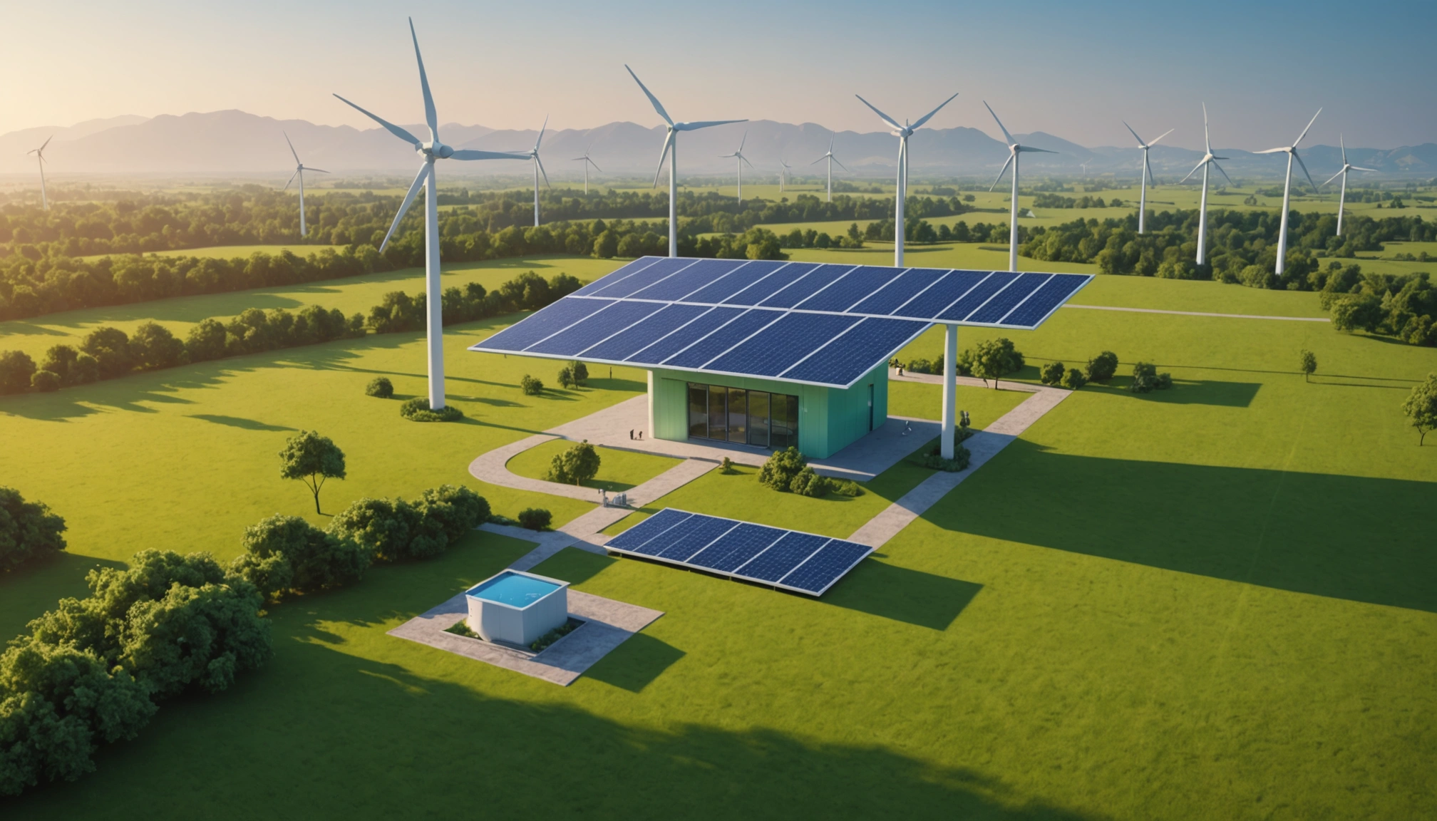 Green energy facility powering blockchain operations with wind turbines
