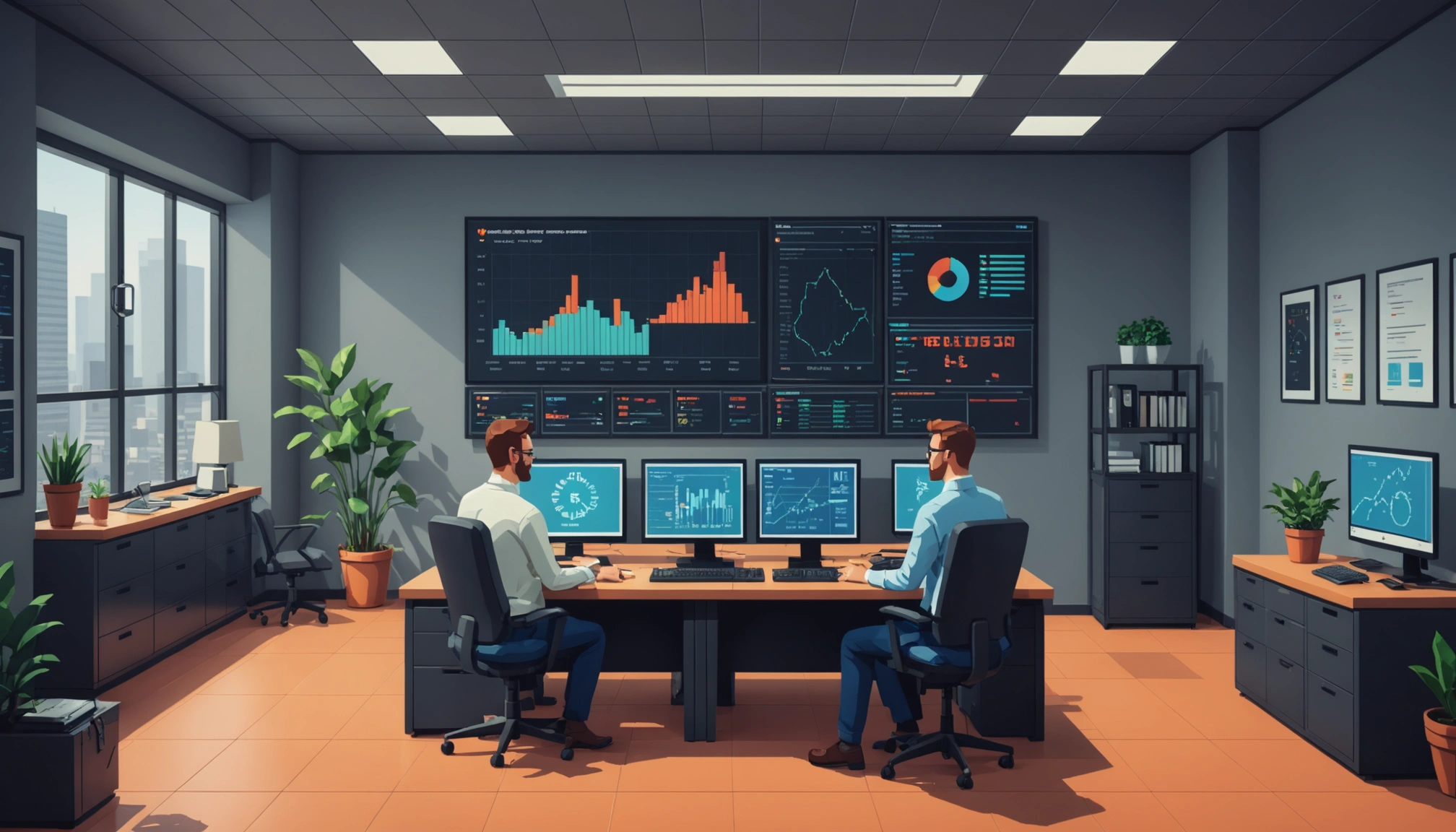 Hacker in a dark room with multiple screens