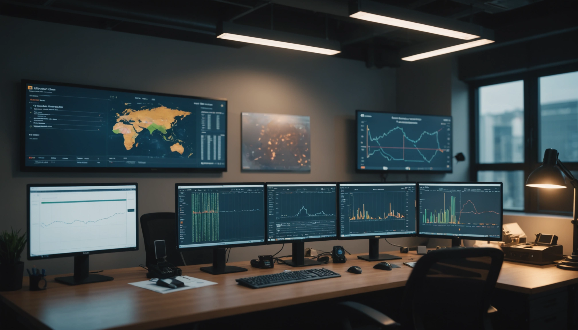 Digital dashboard showing stablecoin transactions in a logistics office