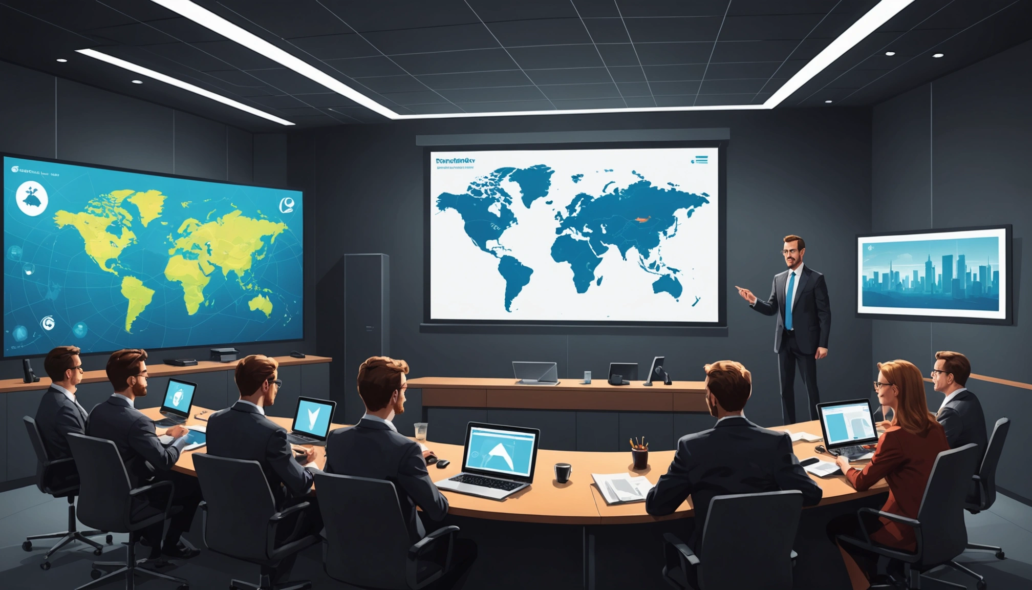 Diverse group discussing blockchain technology at a conference table